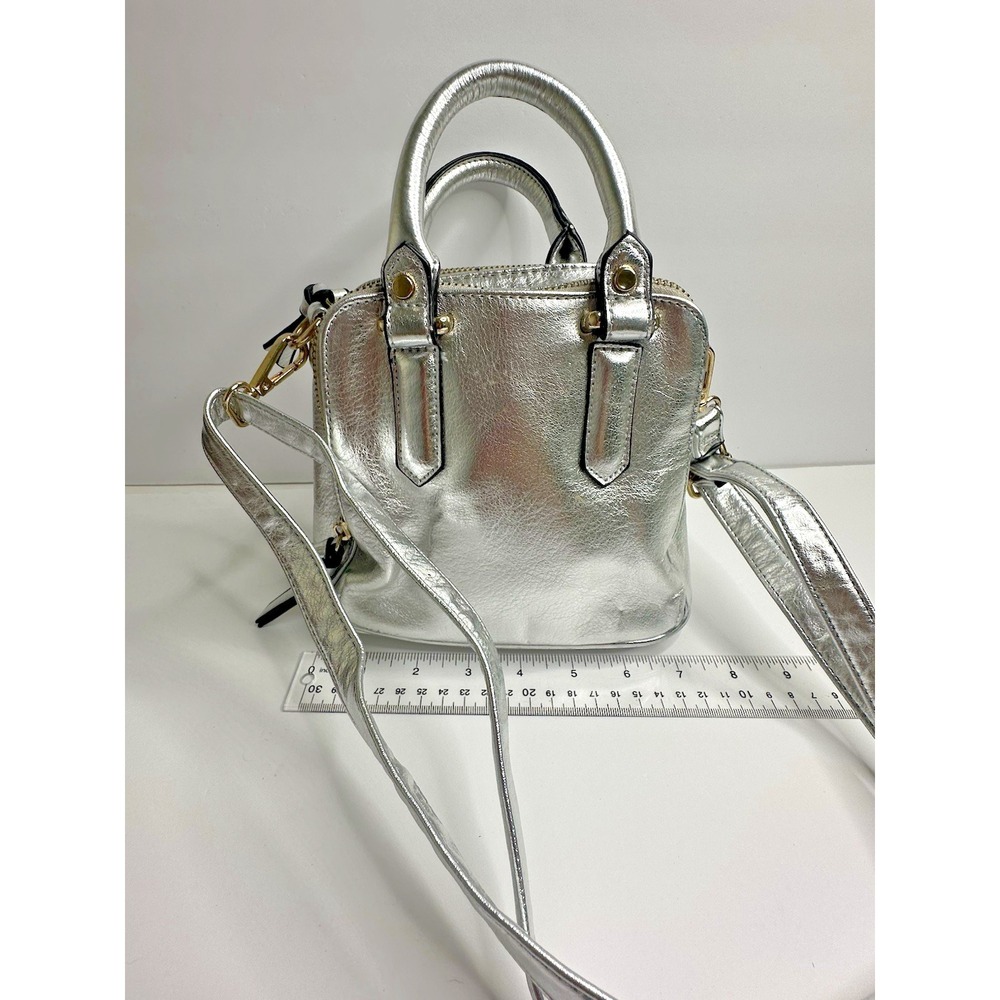Free People Silver Leather Crossbody Purse Multi pocket Mini Top Handles - Picture 3 of 14
